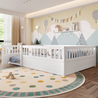 Kinderbed - 140x190 cm - met Veiligheidshekje en Sterrenmotief - Wit