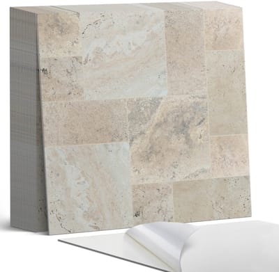 Coloray Plaktegels - Steen mozaïekpatroon Zelfklevende Tegels - 20 cm x 20 cm - Beige Plaktegels - 20 stuks - Vierkant PVC Tegels - Plaktegels Badkamer - Plaktegels Vloer - Vinyltegels Vloer Zelfklevend - Wandtegel Zelfklevend
