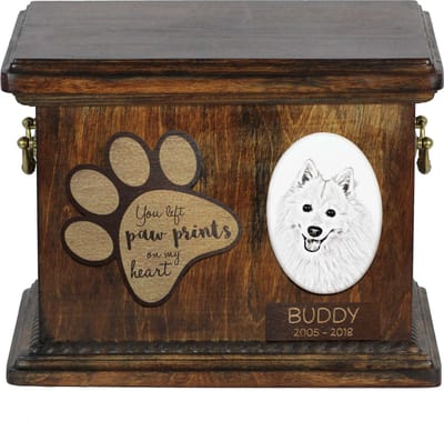Persoonlijke urn voor Japanse Spitz met foto van je hond