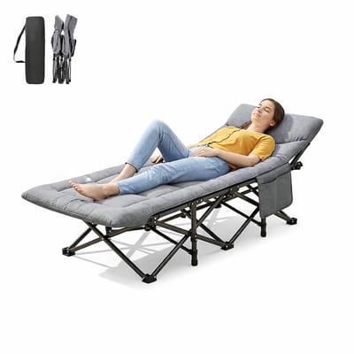 Delightness Campingbed - Stretcher - Opvouwbaar - Draagbaar - Strandstoel - Veldbed 1 Persoon - Kamperen - Zonnebed - Grijs