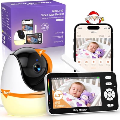 Babyfoon met Camera - Videomonitor Kind - Babykamer Bewaken - 360 Graden Tracking - 43 Inch Scherm - Wit