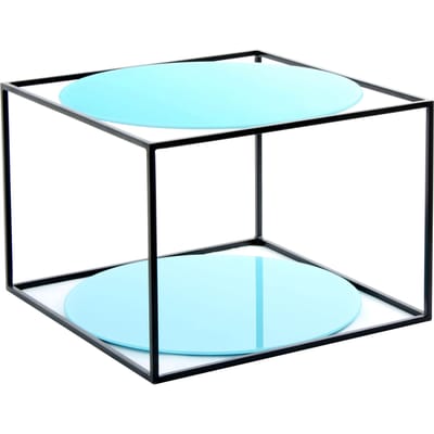 Padiro vierkante bijzettafel 50 x 50 x 36 cm - blauw en zwart - Modern Art-Déco Glamour Look - glazen tafelblad - ijzeren onderstel - met schap