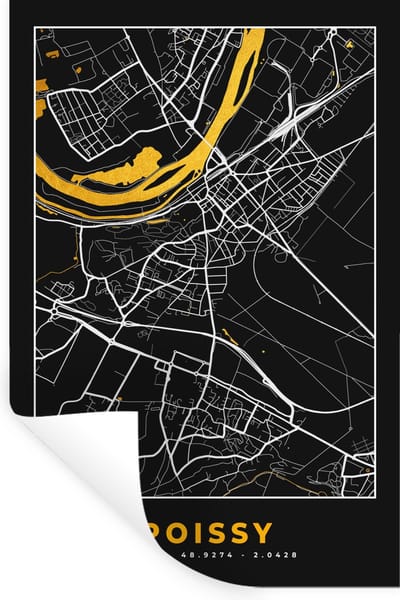 Muurstickers - Sticker Folie - Kaart - Stadskaart - Plattegrond - Poissy - Frankrijk - 20x30 cm - Plakfolie - Muurstickers Kinderkamer - Zelfklevend Behang - Zelfklevend behangpapier - Stickerfolie