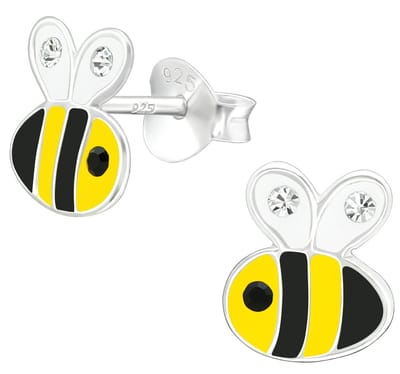 Joy|S - Zilveren Bij oorbellen - 7 x 8 mm - kristal