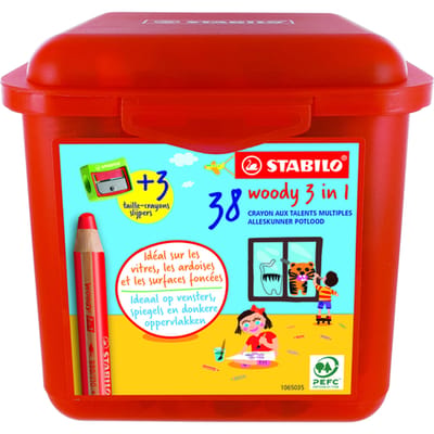 STABILO woody 3 in 1 - Multi Talent Kleurpotloden - Schooldoos Met 38 Stuks & 3 Puntenslijpers