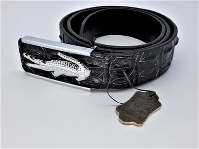 RR20-16b.110 Leren riem krokodil, zwart, krokodil buckle, L125cm, H38mm, D4mm