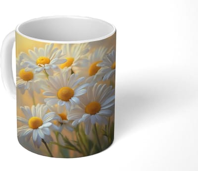 Mok - Koffiemok - Madeliefjes - Wit - Zonlicht - Mokken - 350 ML - Beker - Koffiemokken - Theemok
