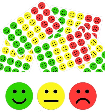 Een verpakking van 1440 stemmingsstickers - geluk en verdriet - glimlachstickers - rode, gele en groene stickers - 25 mm - dagboek beloningsstickers