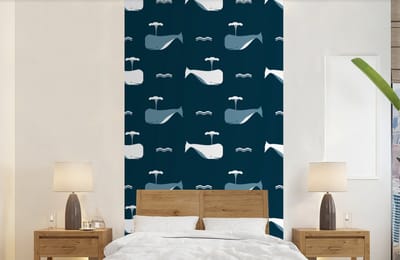 Behang - Fotobehang Patronen - Walvis - Water - Kindje - Jongens - Kinderen - Kids - Breedte 120 cm x hoogte 240 cm