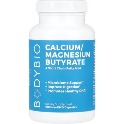 BodyBio, Butyrate de Calcium/Magnésium, Sans OGM, 100 Capsules
