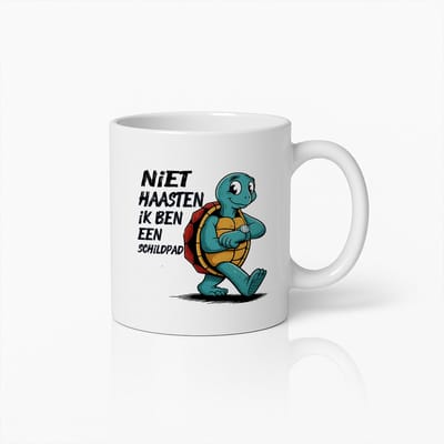 Grappige Schildpad Mok met Nederlandse Tekst 'Niet Haasten, Ik Ben Een Schildpad' – Humoristische Keramische Koffiebeker