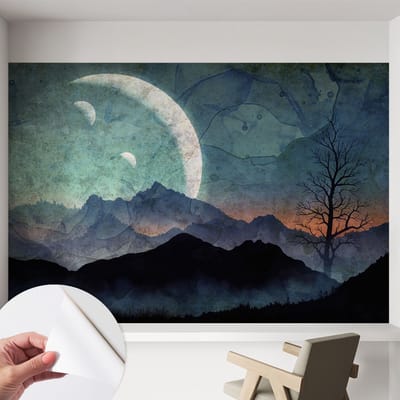 Coloray Zelfklevend Behang - Nachtlandschap Stickerbehang op rol - 152x104 cm - Blauw Zelfklevend Behang - Voor de woonkamer, slaapkamer en kantoor - Peel-and-stick techniek - Zelfklevend fotobehang