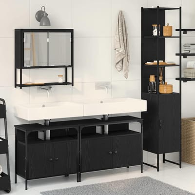 vidaXL - Badkamermeubel - Set - 4 - st - Zwart - Eiken - Bewerkt - hout