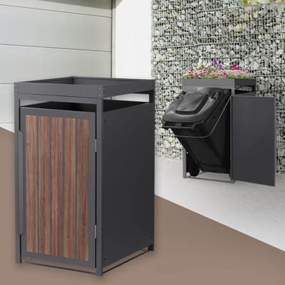 Kliko ombouw, Container ombouw met plantendak, tot 240 liter 68x80x124 cm gemaakt van staal in donker eiken ML design