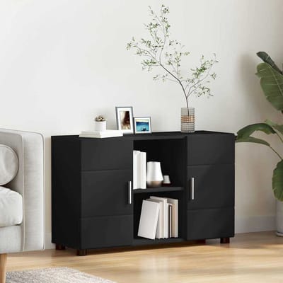 vidaXL - Dressoir - FLORIN - 88,5 - x - 30,5 - x - 55,5 - cm - Zwart - Bewerkt - hout