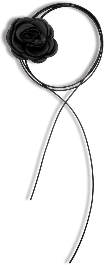 Bloemen Ketting - Halsketting Choker - Feest Accessoire - Lange Verstelbare Koord - 5.5cm Bloem - Zwart