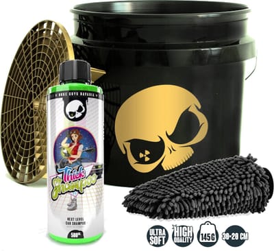 Nuke Guys voordeel set, bestaande uit Wasemmer gold 12 Ltr met vuil grit, washmitt, Thick Shampoo 500 ml