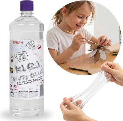TUBAN Kleurloze lijm voor SLIME, watergedragen papierlijm op basis van PVA, veilig voor kinderen 1L