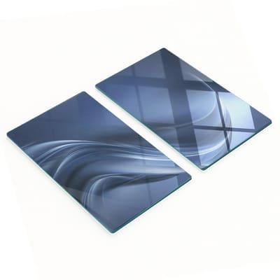 Twee decoratieve snijplanken van gehard glas met een grijs golfpatroon, 2x30x52 cm