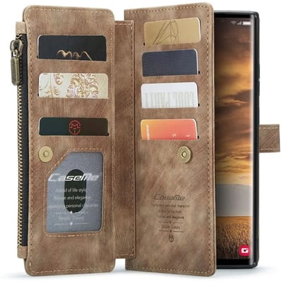 CaseMe C30 Hoesje Geschikt voor Samsung Galaxy S25 Ultra | Wallet Zipper Book Case met Pasjeshouder | Beschermhoes met Portemonnee | Bruin