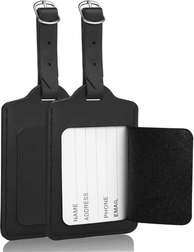 Twee bagagelabels, één voor bagage-identificatie en één voor handtassen, om te voorkomen dat tassen en bagage kwijtraken, Zilver.