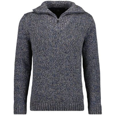 Ragman Trui Troyer Zip Cotton Knit Pullover Elbow Patches Donker Blauw-Beige / male