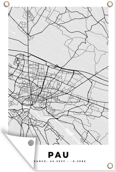 Muurdecoratie Stadskaart - Frankrijk - Kaart - Pau - Plattegrond - 120x180 cm - Tuinposter - Tuindoek