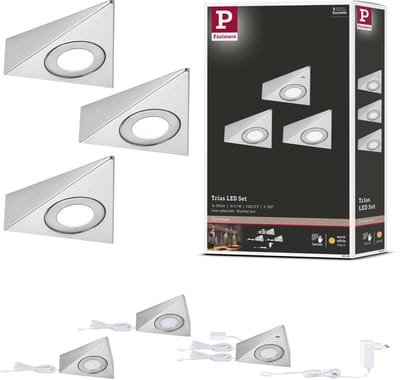 LED-onderkastverlichting Trias Naderingsschakelaar Set van 3 3x2,7W 135x132 mm 3x185lm 230/12V Staal geborsteld