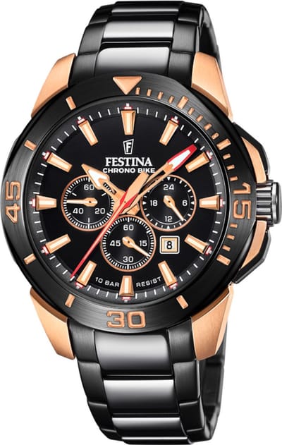Festina F20645/1 Heren Horloge - Chronograaf - Mineraalglas - Roestvrijstaal/Staal - Rosé goudkleurig - Ø 47 mm - Quartz - Vouw/Vlindersluiting