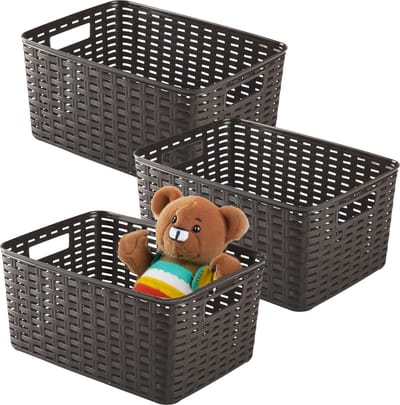 Plasticforte Opbergmand - 3x - Kastmand - rotan kunststof - choco bruin - 10 Liter - 22 x 33 x 16 cm