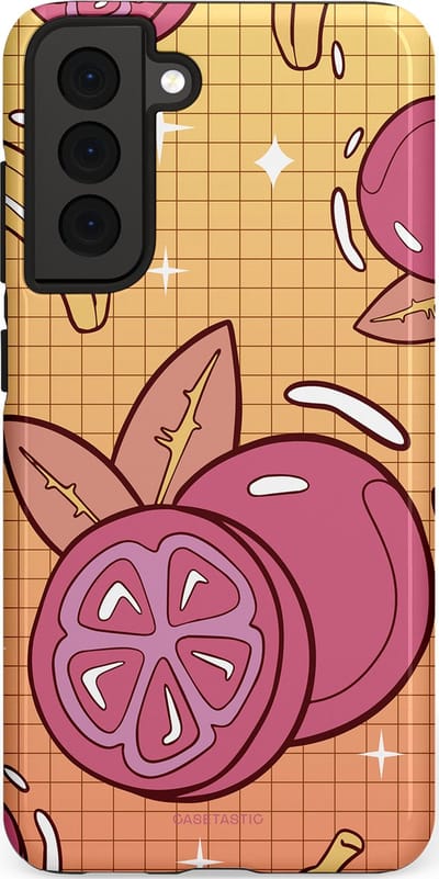 Casetastic Hoesje Geschikt voor Samsung S21 FE - Stijlvolle Beschermende Duo-layer Case - Fruitige bananen ruitjes