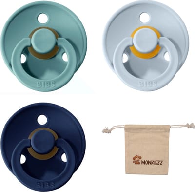 Bibs fopspeen | Met Speenzakje - maat 1 0-6 maanden - 3 stuks - Baby Blue - Island Sea -Deep Space
