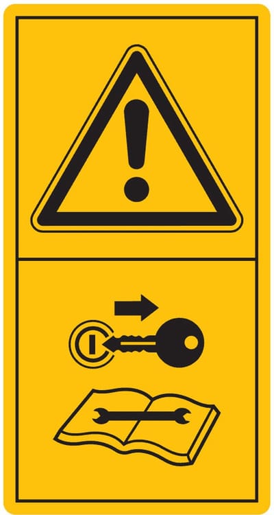 Combinatie-etiket zet motor af en verwijder sleutel voor onderhoud en reparatie werkzaamheden 88 x 168 mm - staand