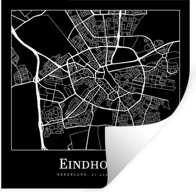 Muurstickers - Sticker Folie - Plattegrond - Eindhoven - Kaart - Stadskaart - 100x100 cm - Plakfolie - Muurstickers Kinderkamer - Zelfklevend Behang XXL - Zelfklevend behangpapier - Stickerfolie