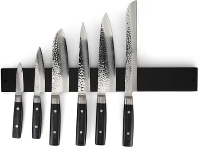 Yaxell Zen Messenset – 7-delig – Magnetische Messenstrip Bamboe Zwart met 6 Messen – 37 Lagen Damaststaal – Canvas-Micarta Heft