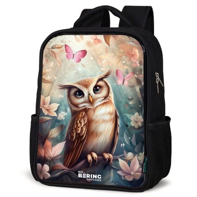 NoBoringSuitcases.com® - Rugzak zwart - Schooltas jongen & meisje - Uil met vlinders in mystiek bos - Rugtas voor school - Boekentas kind - Schoolrugzak - Kinderrugzak