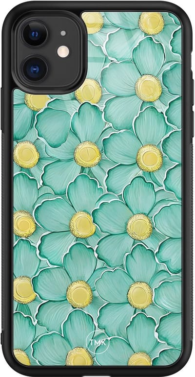Hoesje geschikt voor Apple iPhone 11 - Mint blossom - Groen - TPU luxe case (glossy toplaag) - Bloemen - Hardcase backcover zwart