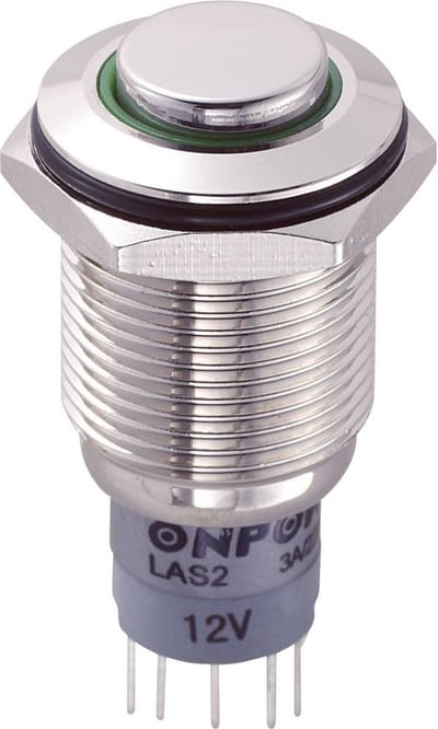 TRU COMPONENTS 701897 LAS2GQH-11E/G/12V/N/P Vandalismebestendige druktoets 250 V/AC 3 A 1x aan/(aan) Moment Groen 1 stu