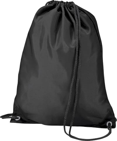 BagBase Budget Waterbestendige Sport Gymsac-trekkoordzak (11L) (Pakket van 2) (Zwart)