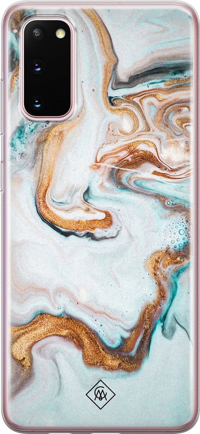 Casimoda® hoesje - Geschikt voor Samsung S20 - Marmer Blauw Goud - Backcover - Siliconen/TPU - Mint