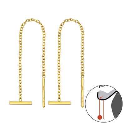 Zilver doortrek oorbellen - thread through horizontal bar gold plated | pull through oorbellen | oorketting | Zilverana | Sterling 925 Silver (Echt zilver)| zilveren oorbellen dames