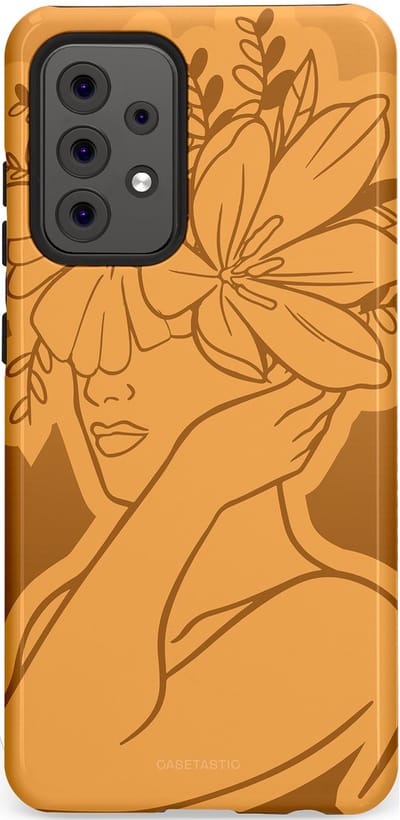Casetastic hoesje geschikt voor Samsung Galaxy A52 (2021) 5G / Samsung Galaxy A52 (2021) 4G - Dubbellaagse bescherming - Botanische Elegantie - Fashion Case - Goud Bruin Terracotta