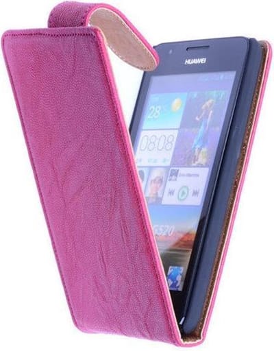 Polar Echt Lederen Huawei Ascend G700 Flipcase Hoesje Fuchsia - Cover Flip Case Hoes