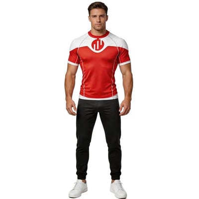 Invincible Mark Grayson Cosplay Thragg Costume Déguisement T-shirt Rash Guard BJJ Manches Courtes Homme Viltrumite Sport Gym Shirt S red