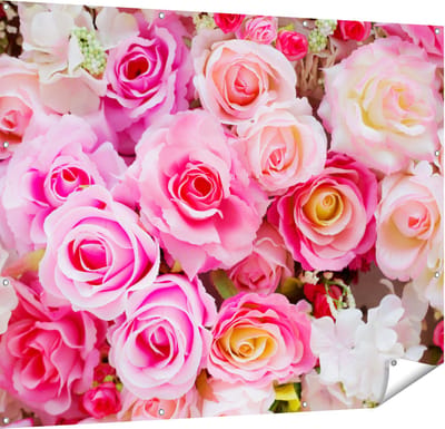 Gards Tuinposter Roze Rozen Achtergrond - Bloemen - 150x120 cm - Tuindoek - Tuindecoratie - Wanddecoratie buiten - Tuinschilderij