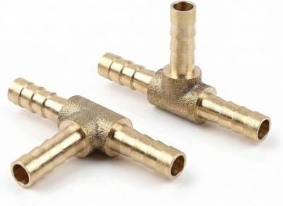 3-Weg Messing T-stuk, 2 Stuks, Voor Slangen, Water, Lucht en Brandstof, 8mm Aansluiting