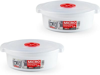 PlasticForte Magnetronschaal met deksel/ventiel - 2x - 1,5L - wit - kunststof