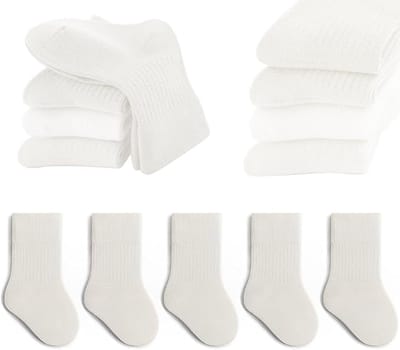 Katoenen enkelsokken, 5 paar kindersokken, zacht en elastisch, effen kleuren, voor jongens en meisjes.Witte tinten-S(6-12 maanden)