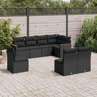 vidaXL - 8-delige - Loungeset - met - kussens - poly - rattan - zwart