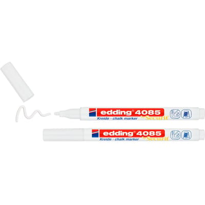 edding 4085 krijtmarker - 2 witte raamstiften - ronde punt 1-2 mm - raamstiften voor borden, ruiten, glas, spiegels - krijtstift voor ramen zijn afwasbaar en uitwisbaar